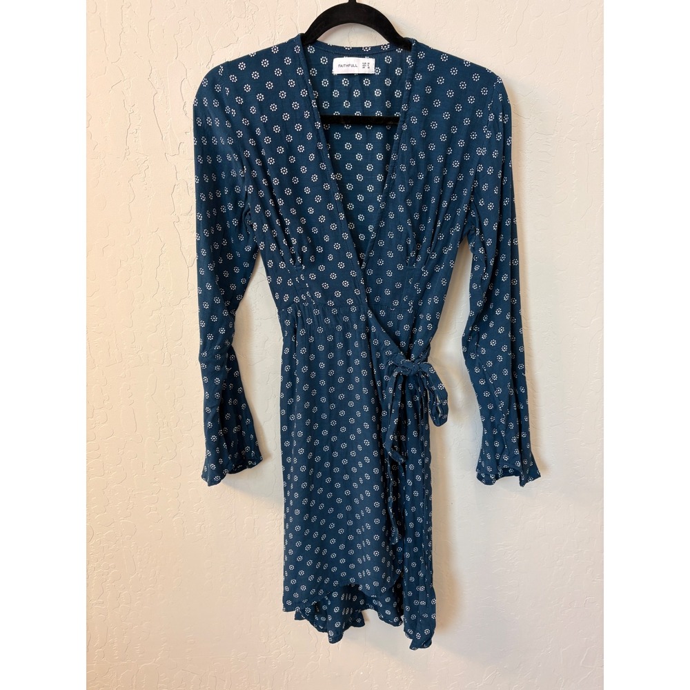 Faithfull the Brand Indigo Blue Ditsy Floral Print Wrap Dress